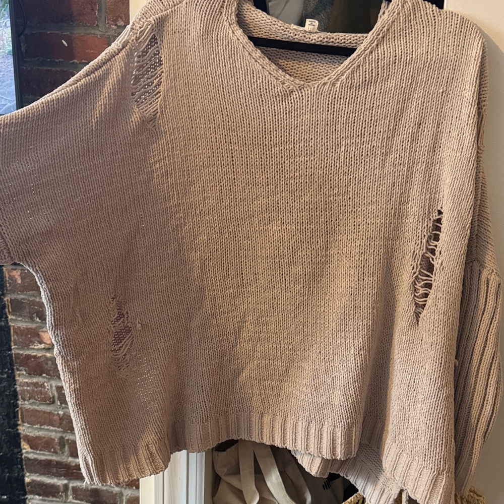 12th Tribe Beige Distressed Sweater - Picture 3 of 6